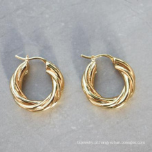 Moda personalizada hipoalergênica18k Brincos banhados a ouro Jóias de aço inoxidável Brincos de argola de argola de ouro Twisted